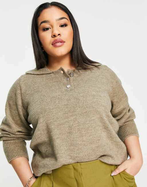 Vero Moda Curve cuff detail jumper in light brown, 2 of 4