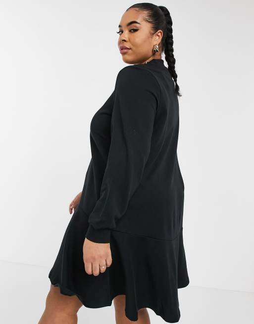Vero Moda Curve – Czarna luźna sukienka dresowa z półgolfem, 2 z 4