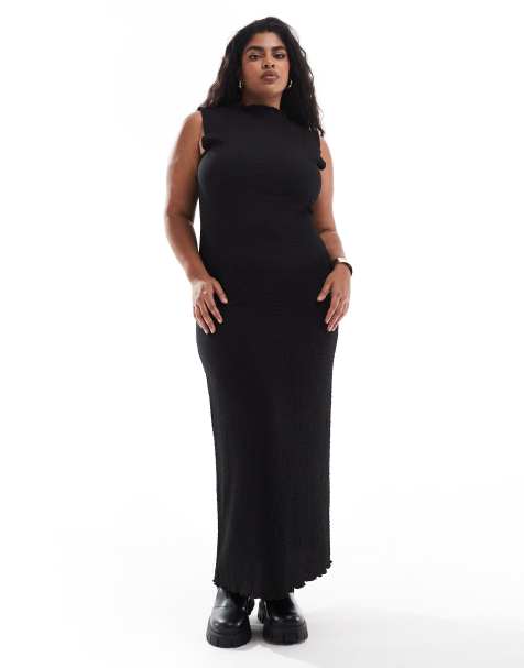 Vero Moda Curve – Czarna teksturowana sukienka maxi bez rękawów - view 1