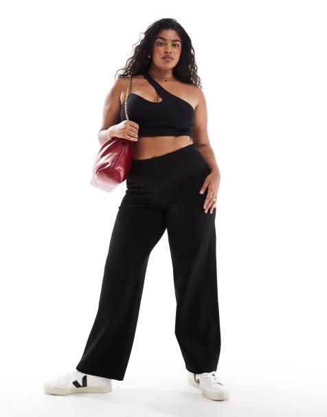 Vero Moda Curve slim stretch flared trousers in black