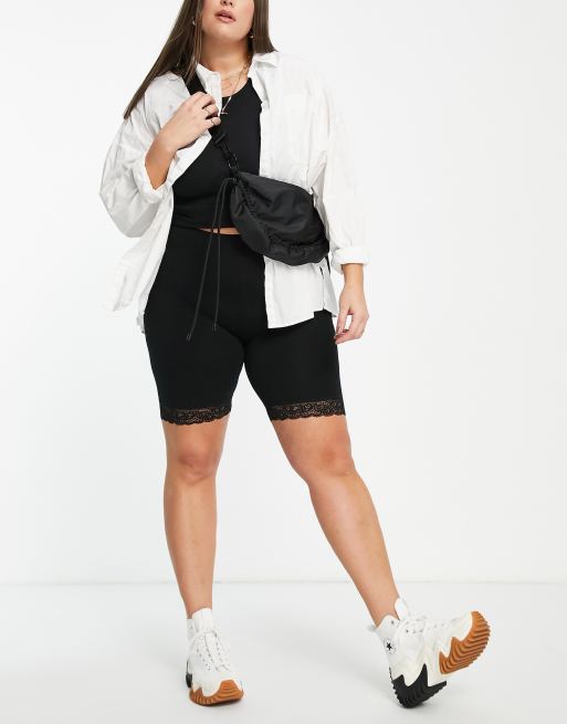 Vero Moda Curve – Czarne krótkie legginsy z koronką, 4 z 4