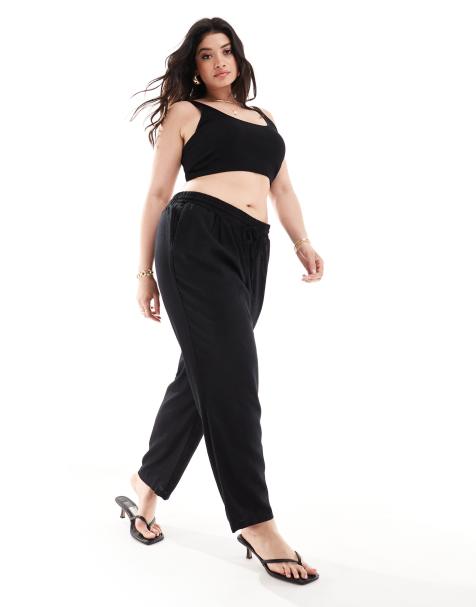 Vero Moda Curve linen blend tapered trousers in black