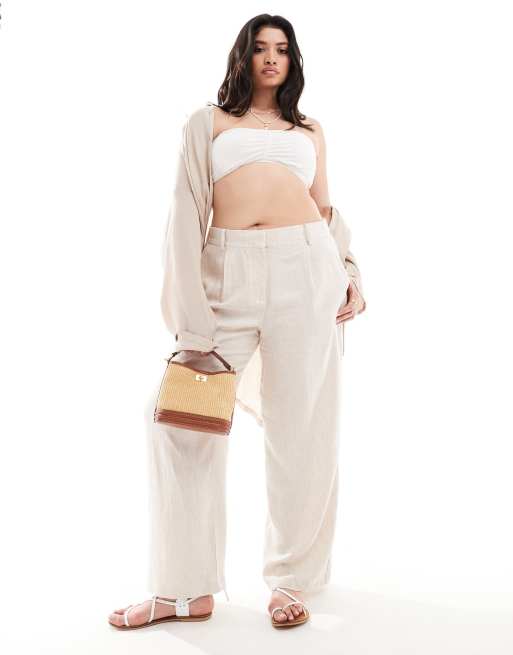 Vero Moda Curve – Dad-Hose in Hellbeige mit weitem Schnitt