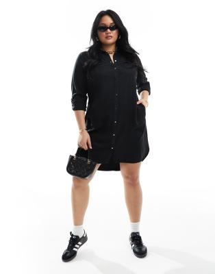 Thumbnail - Vero Moda Curve - Denim-Hemdkleid in Schwarz