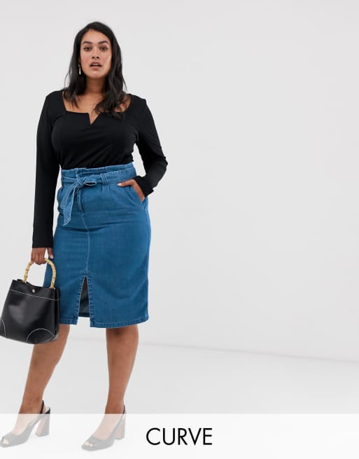 Vero moda denim midi 2025 skirt with tie waist