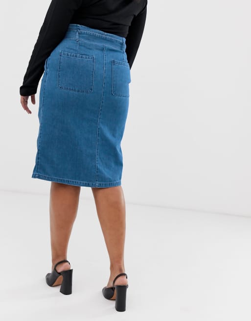 Vero moda denim midi skirt with tie clearance waist