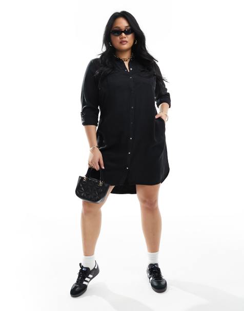 Vero Moda Curve - Denim overhemdjurk in zwart - view 1