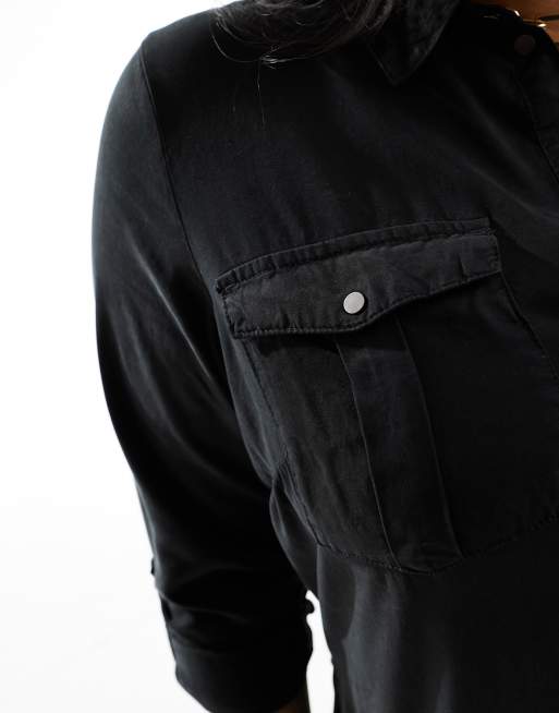Vero Moda Curve denim shirt dress in black , 2 of 4