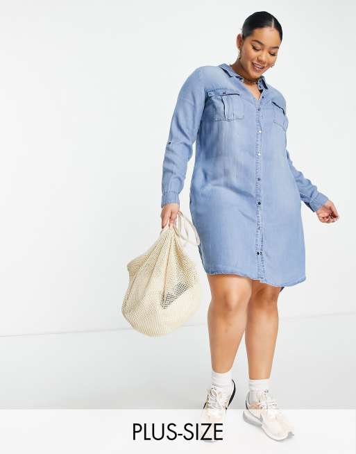 Buy Vero Moda Light Blue Wash Lightweight Denim Shirt Dress from