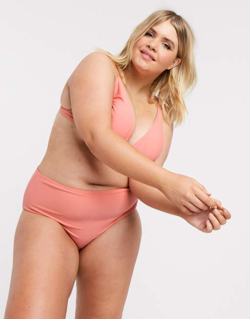 Vero Moda Curve - Diepuitgesneden bikinitop met band in roze, 4 van 4