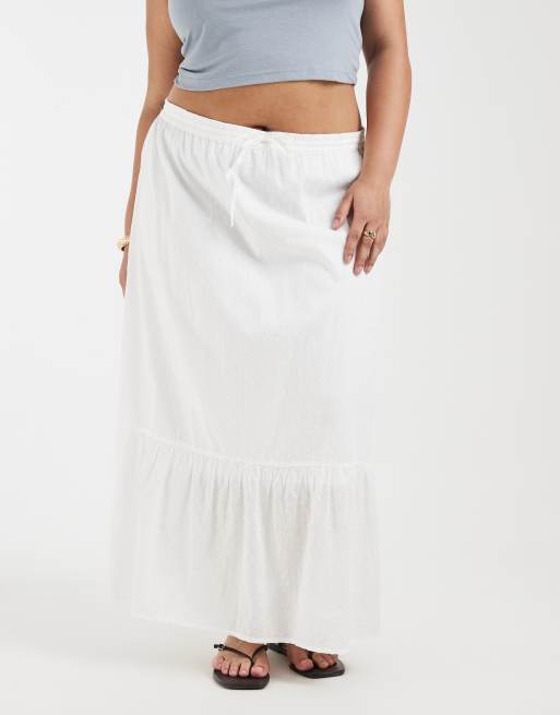 Vero Moda Curve dobby texture boho maxi skirt in white, 2 of 5