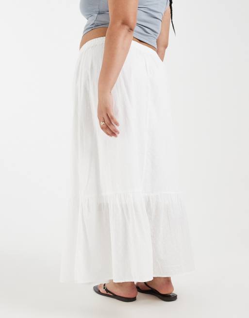 Vero Moda Curve dobby texture boho maxi skirt in white, 3 of 5