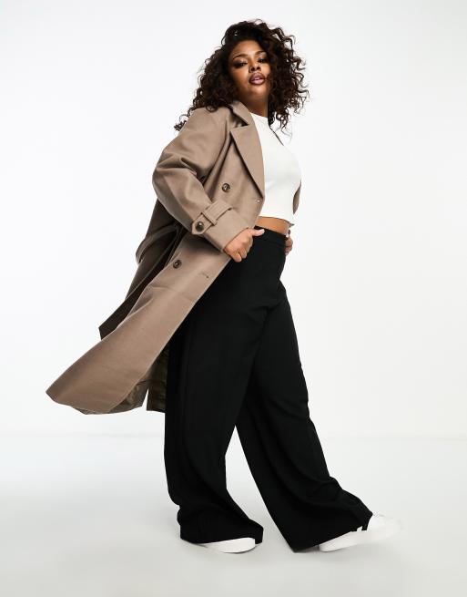 Vero Moda Curve double breasted formal trench coat in brown