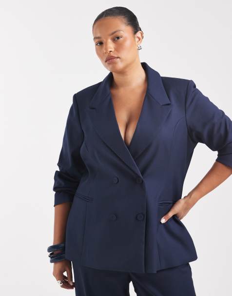 Vero Moda Curve double breasted tailored blazer in navy (part of a set) - view 1