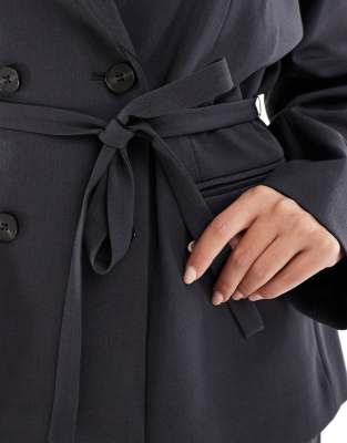 Vero Moda Curve Double Breasted Tie Waist Blazer In Gray
