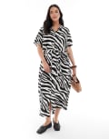 [Vero Moda Curve] Vero Moda Curve Easy button down long shirt dress in zebra print-White 56 Birch Zebra