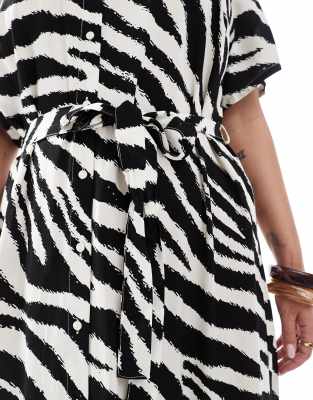 vero moda curve easy buttondown long shirt dress in zebra print