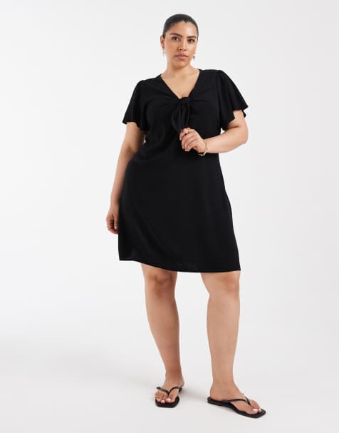 Vero Moda Curve – Easy Joy – Kurzärmliges Minikleid in Schwarz mit Schleife auf der Vorderseite - view 1