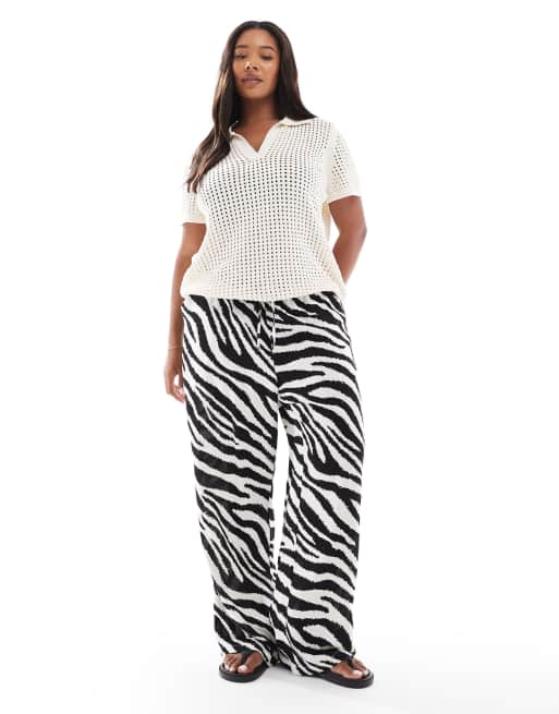 Vero Moda Curve Easy tie waist wide leg trousers in zebra print, 2 of 5