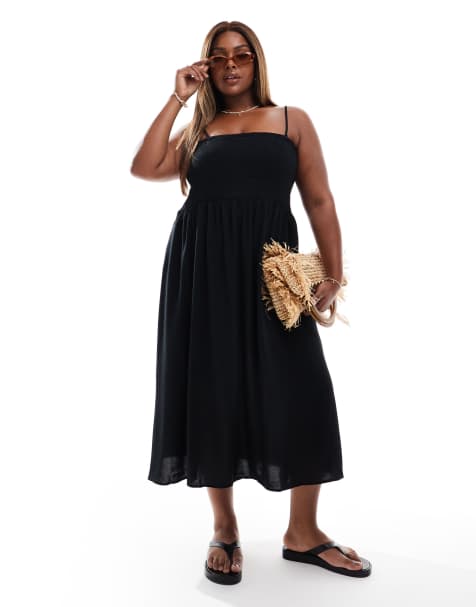 Vero Moda Curve - Easy - Vestito alla caviglia arricciato nero con spalline sottili - view 1