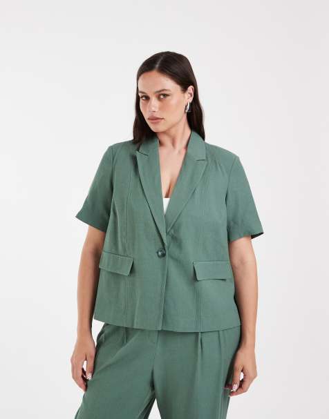 Vero Moda Curve - Elegante blazer met korte mouwen in lauriergroen, deel van co-ord set - view 1