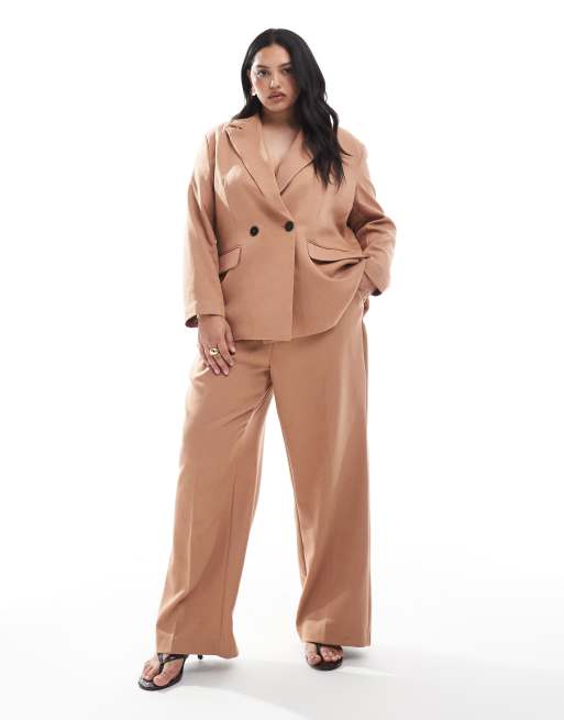 Vero Moda Curve - Elegante blazer met visgraatmotief in mokka, deel van co-ord set, 2 van 4