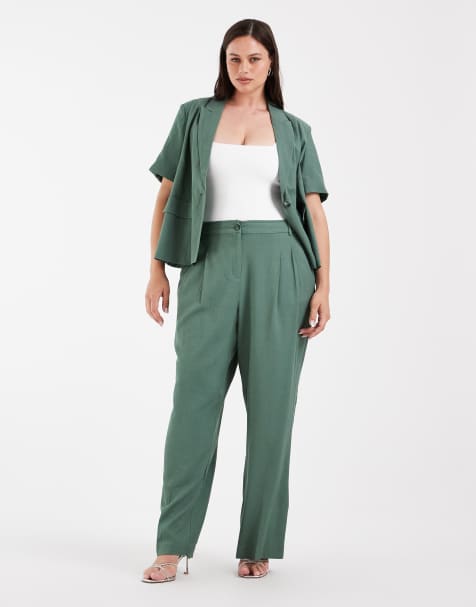 Vero Moda Curve – Elegante Hose in Lorbeergrün mit weitem Bein, Kombiteil - view 1