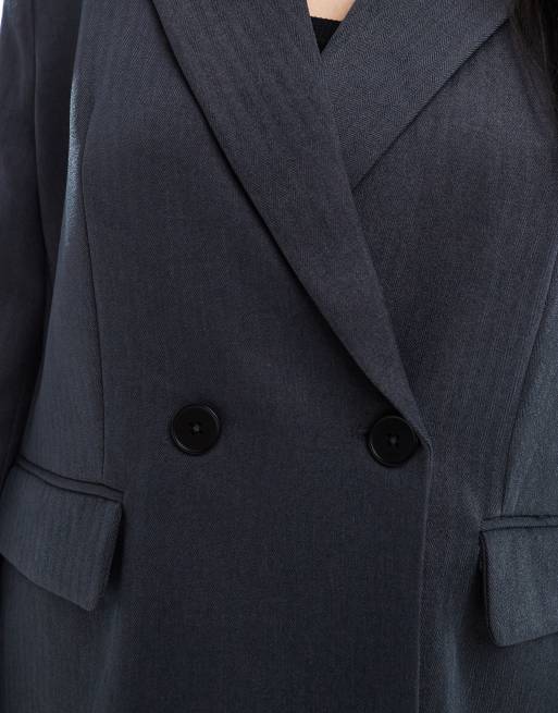 Vero Moda Curve – Eleganter Blazer in meliertem Dunkelgrau mit Fischgrätmuster, Kombiteil, 3 von 4