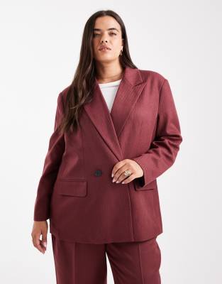 Vero Moda Curve - Eleganter Blazer mit Fischgrätenmuster in Burgunderrot, Kombiteil