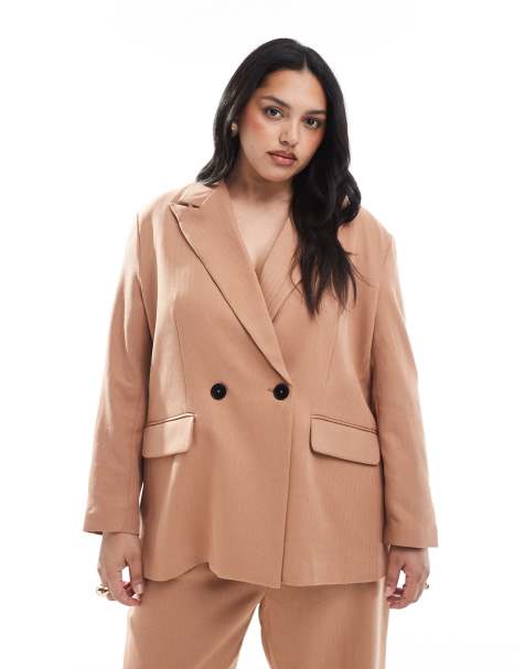 Vero Moda Curve – Eleganter Blazer mit Fischgrätenmuster in Mokka, Kombiteil - view 1