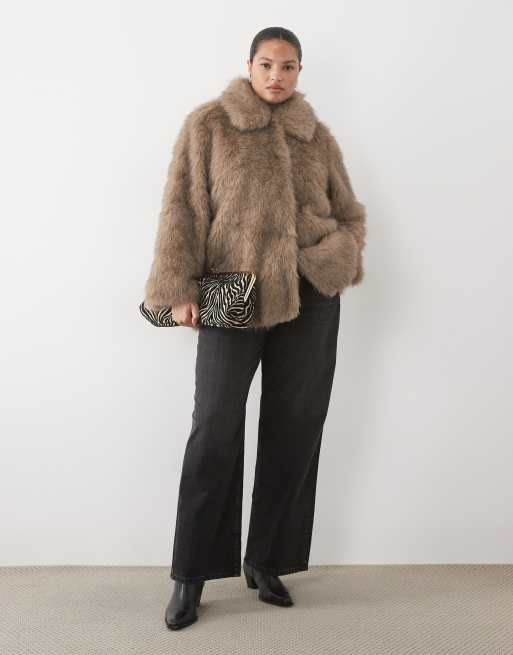Vero Moda Curve faux fur jacket in neutral , 2 of 4