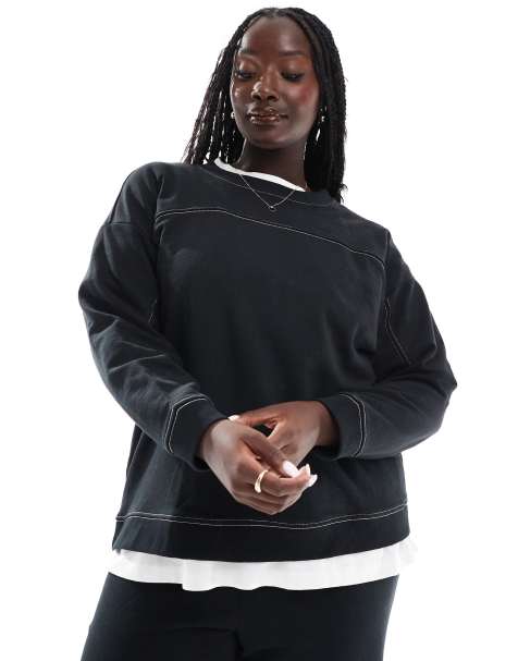 Vero Moda Curve - Felpa squadrata nera con cuciture a contrasto in coordinato - view 1