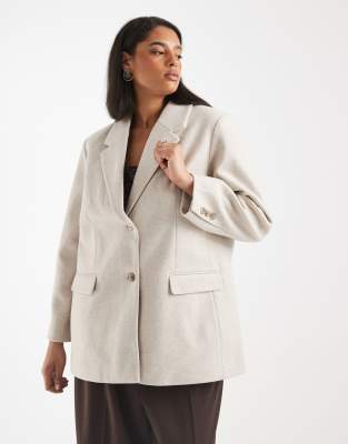 Vero Moda Curve Felt Oversized Blazer Jacket In Neutral