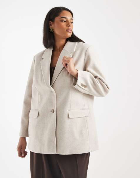 Vero Moda Curve felt oversized blazer jacket in stone