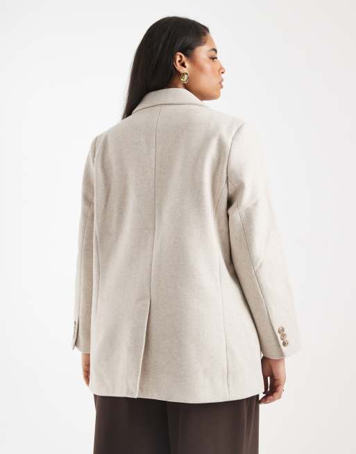 Vero Moda Curve felt oversized blazer jacket in stone, 4 of 4