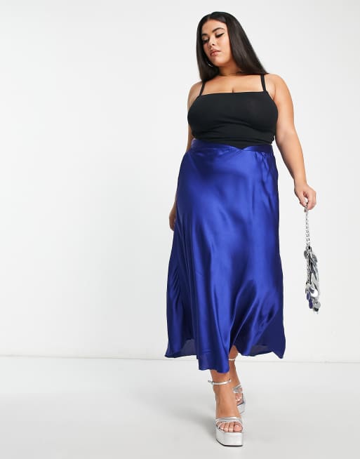 Vero Moda Curve – Fioletowa satynowa spódnica midi
