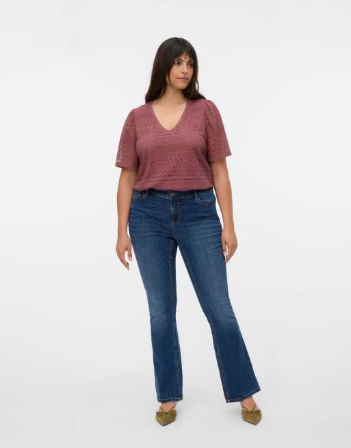 Vero Moda Curve - Flared jeans in donkerblauw denim, 2 van 4