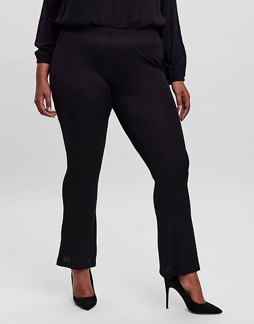 Vero Moda Curve flared trousers with front ankle zip in black
