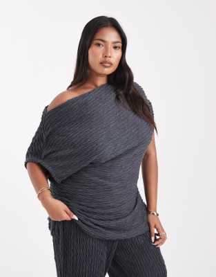 Vero Moda Curve - Fließendes, schulterfreies Oberteil aus strukturiertem Jersey in Asphaltgrau, Kombiteil