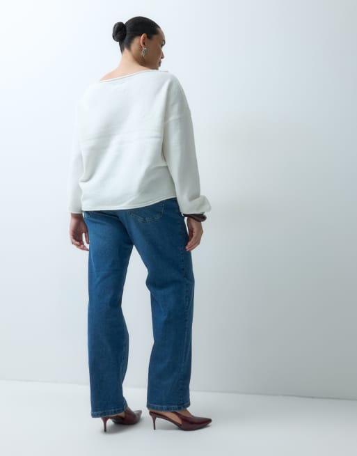 Vero Moda Curve Flora high rise straight leg jeans with belt in medium blue denim, 5 of 5