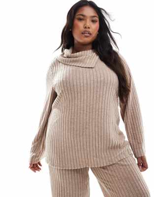 foldover ribbed jersey top in beige - part of a set-Neutral