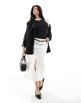 Vero Moda Curve Front Split Denim Midi Skirt In White