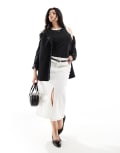 [Vero Moda Curve] Vero Moda Curve front split denim midi skirt in white XL Snow white