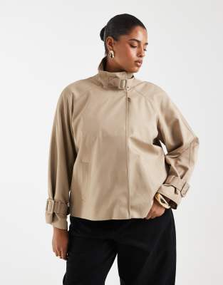 Vero Moda Curve Funnel Neck Short Trench Coat In Neutral