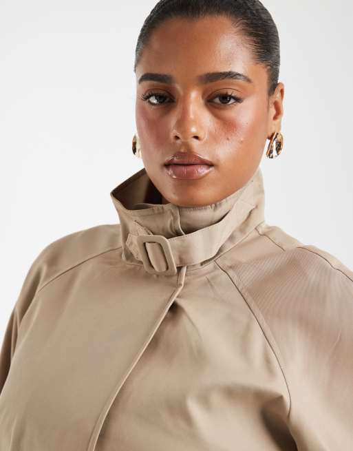 Vero Moda Curve funnel neck short trench coat in silver mink, 2 of 4