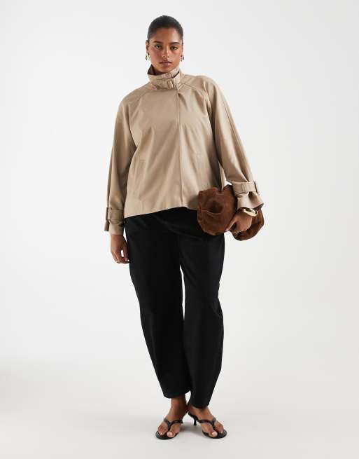 Vero Moda Curve funnel neck short trench coat in silver mink, 3 of 4