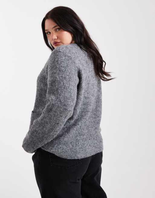 Vero Moda Curve - Gebreid vest met rozenapplicatie op de knopen in grijs, 4 van 4