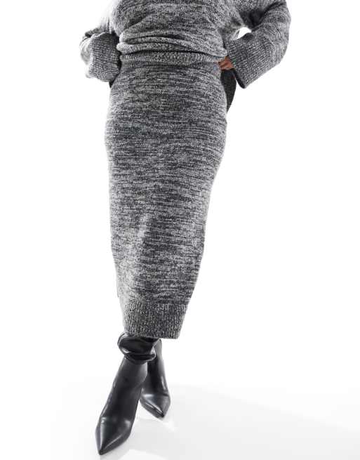 Vero Moda Curve - Gebreide midi rok in gemêleerd zwart en wit, deel van co-ord set, 2 van 5