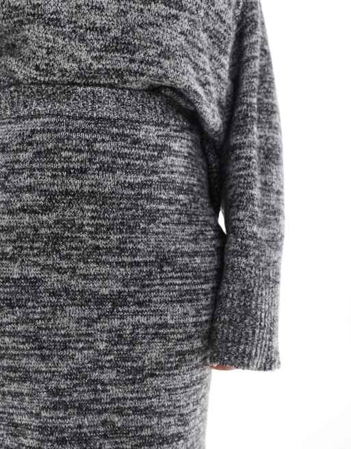 Vero Moda Curve - Gebreide midi rok in gemêleerd zwart en wit, deel van co-ord set, 3 van 5