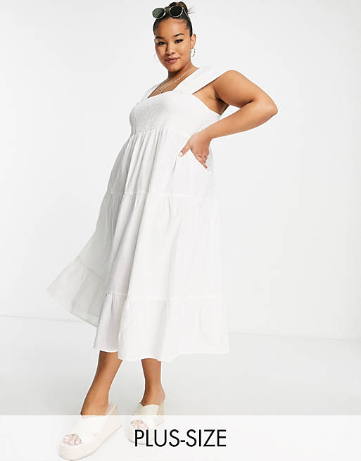 Vero Moda Curve - Gelaagde midi jurk in wit